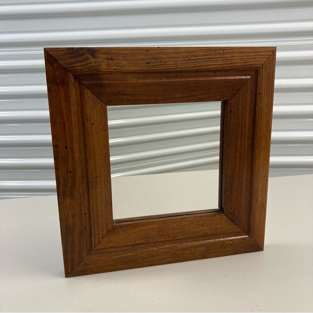 Square Brown Vintage Wooden Mirror 11.5”